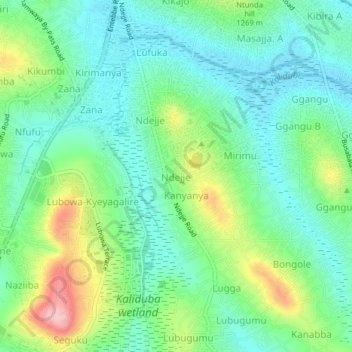Ndejje topographic map, elevation, terrain