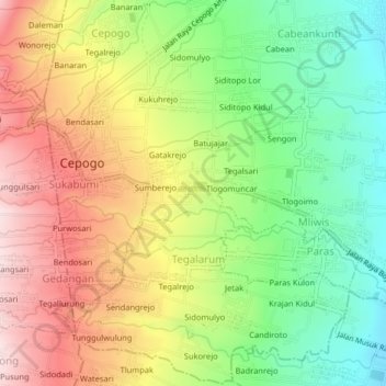 Sidoharjo topographic map, elevation, terrain