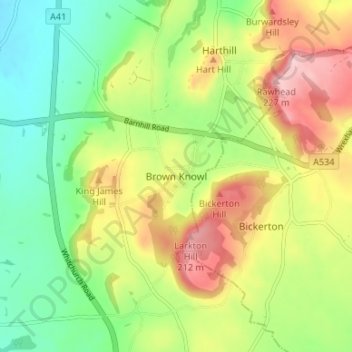Brown Knowl topographic map, elevation, terrain