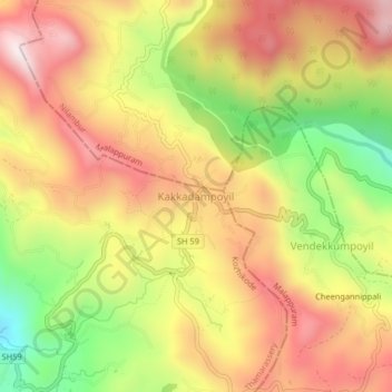 Kakkadampoyil topographic map, elevation, terrain