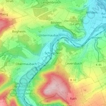 Schlagstein topographic map, elevation, terrain