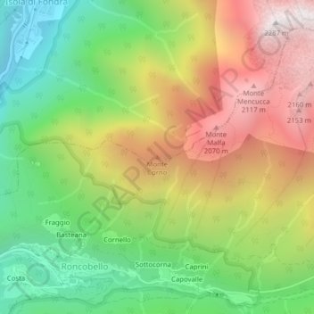 Monte Corno topographic map, elevation, terrain