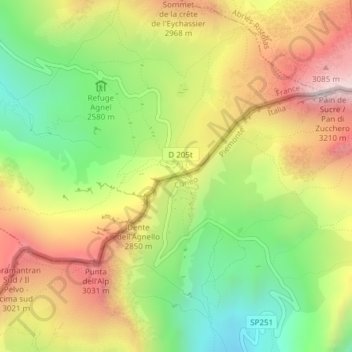 Col Agnel / Colle dell'Agnello topographic map, elevation, terrain