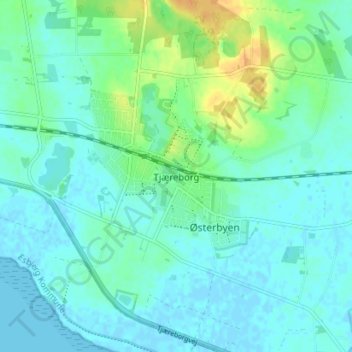 Tjæreborg topographic map, elevation, terrain