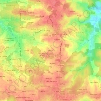 Pétrus topographic map, elevation, terrain