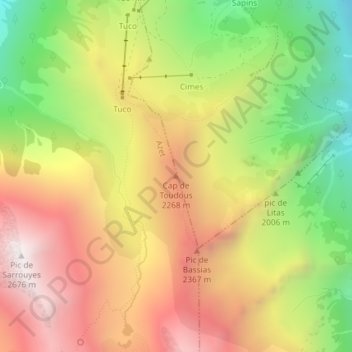Cap de Toudous topographic map, elevation, terrain