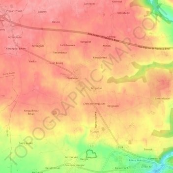Kergazuel topographic map, elevation, terrain