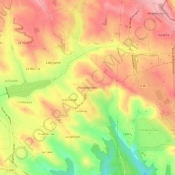 Puech Bertrand topographic map, elevation, terrain