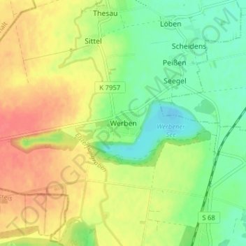 Werben topographic map, elevation, terrain