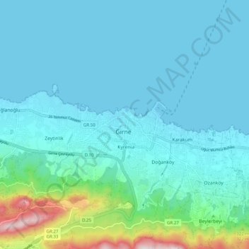 Kyrenia topographic map, elevation, terrain