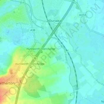 Huntworth topographic map, elevation, terrain
