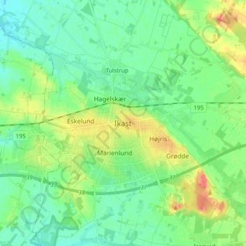 Ikast topographic map, elevation, terrain