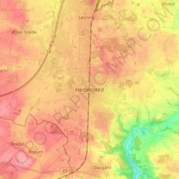 Hedensted topographic map, elevation, terrain