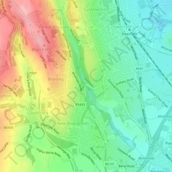 Moss Valley topographic map, elevation, terrain