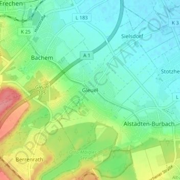 Gleuel topographic map, elevation, terrain