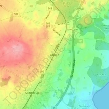 Løgten topographic map, elevation, terrain