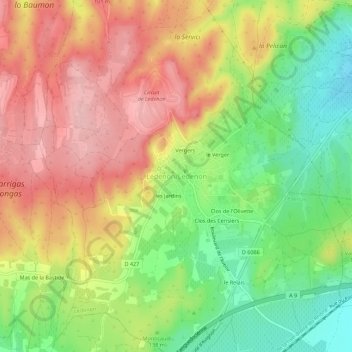Lédenon/Ledenon topographic map, elevation, terrain