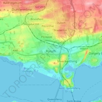Rosyth topographic map, elevation, terrain