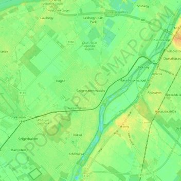 Szigetszentmiklós topographic map, elevation, terrain