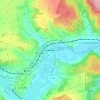 Hembsen topographic map, elevation, terrain