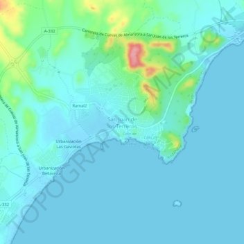 San Juan de los Terreros topographic map, elevation, terrain