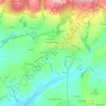 Ar Vodennic topographic map, elevation, terrain