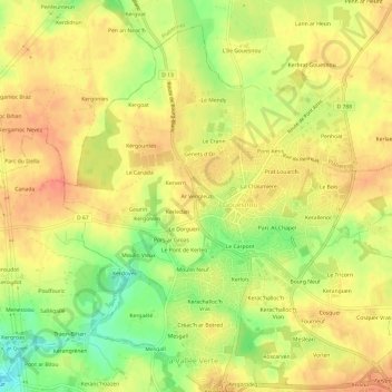 Ar Vengleuz topographic map, elevation, terrain
