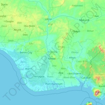Anambra topographic map, elevation, terrain