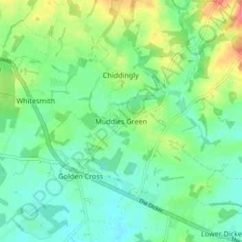 Muddles Green topographic map, elevation, terrain