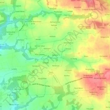 Kerintec topographic map, elevation, terrain
