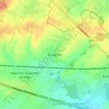Baugnies topographic map, elevation, terrain