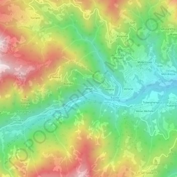 Vernai topographic map, elevation, terrain