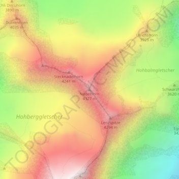 Nadelhorn topographic map, elevation, terrain