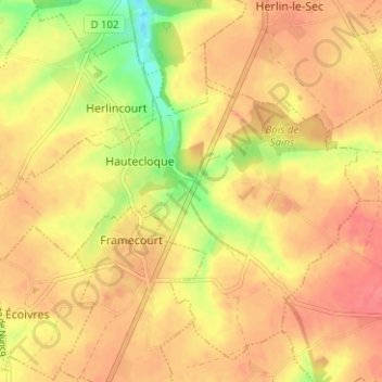 Les Ponts de Hautecloque topographic map, elevation, terrain