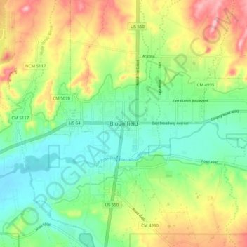 Bloomfield topographic map, elevation, terrain