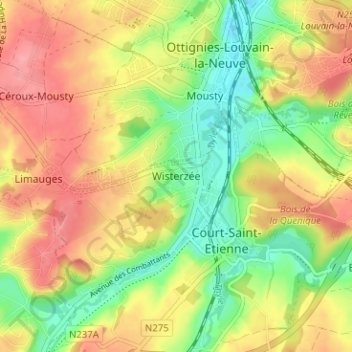 Wisterzée topographic map, elevation, terrain
