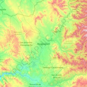 Huajuapan topographic map, elevation, terrain