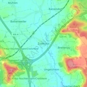 Zumhaus topographic map, elevation, terrain