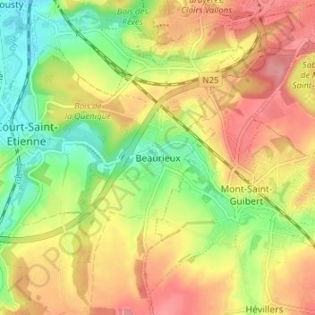 Beaurieux topographic map, elevation, terrain