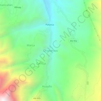 Chanahuas topographic map, elevation, terrain