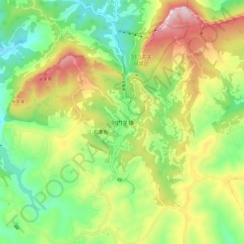 Jianmenguan topographic map, elevation, terrain