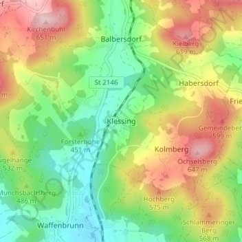 Klessing topographic map, elevation, terrain