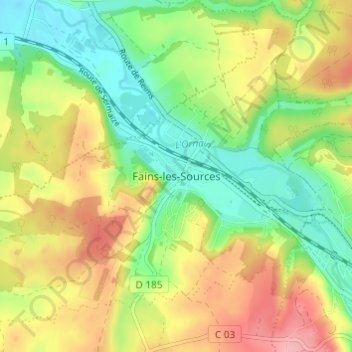 Fains-les-Sources topographic map, elevation, terrain