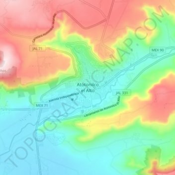 Atotonilco el Alto topographic map, elevation, terrain