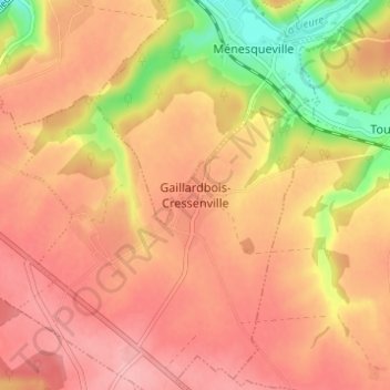Gaillardbois-Cressenville topographic map, elevation, terrain