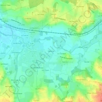 Dérontay topographic map, elevation, terrain