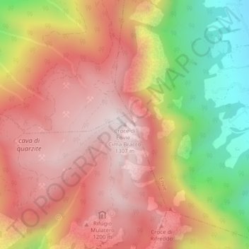 Croce di Envie - Cima Bracco topographic map, elevation, terrain