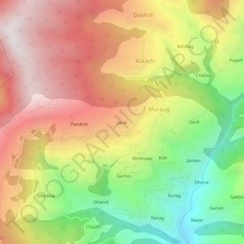 Jarai topographic map, elevation, terrain