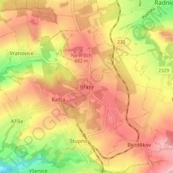 Břasy topographic map, elevation, terrain