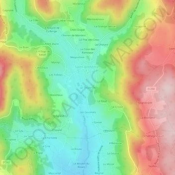Le Thioleron topographic map, elevation, terrain